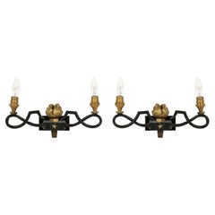 Poillerat Style Double Sconces with Acanthus Gilt Detail