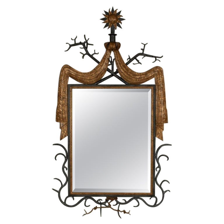 Poillerat Style French Gilt Iron Gold Swag Branch Mirror