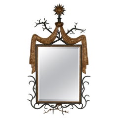 Poillerat Style French Gilt Iron Gold Swag Branch Mirror