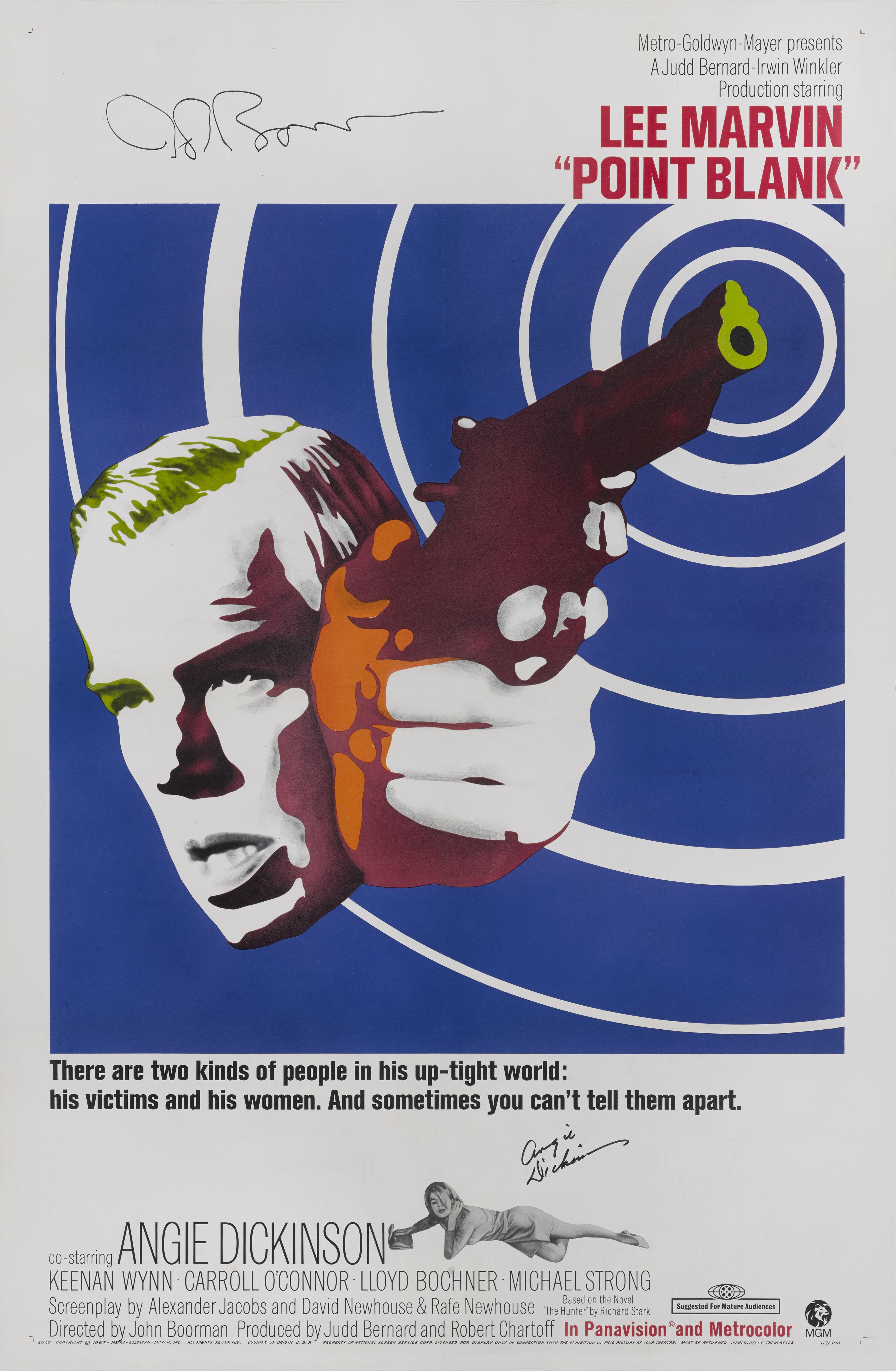Original US film poster for 1967 film Point Blank. The film was directed by John Boorman at Lee Marvin's request, and stars Marvin, Angie Dickinson and Keenan Wynn. This film was not a box-office success at the time of release, but has gone on to