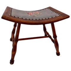 Vintage "Point De Croix" Embroidered Wooden Arched Bench, 20th Century, Asian Style
