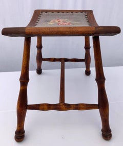 "Point De Croix" Embroidered Wooden Arched Bench, 20th Century, Asian Style