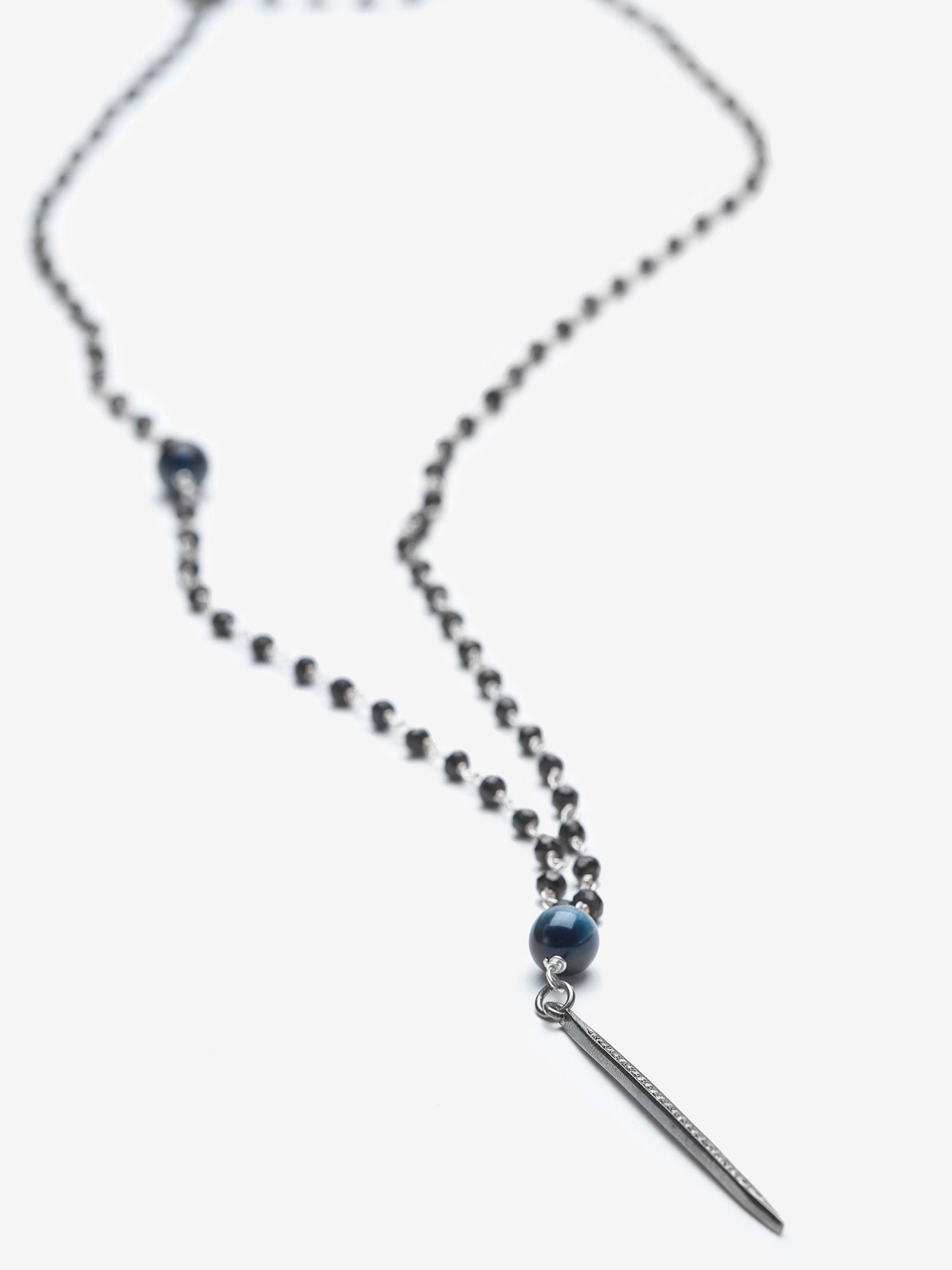 Artisan Point In Time Black Spinel Silver with Pavé Diamond Spike Pendant Necklace For Sale
