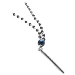 Point In Time Black Spinel Silver with Pavé Diamond Spike Pendant Necklace