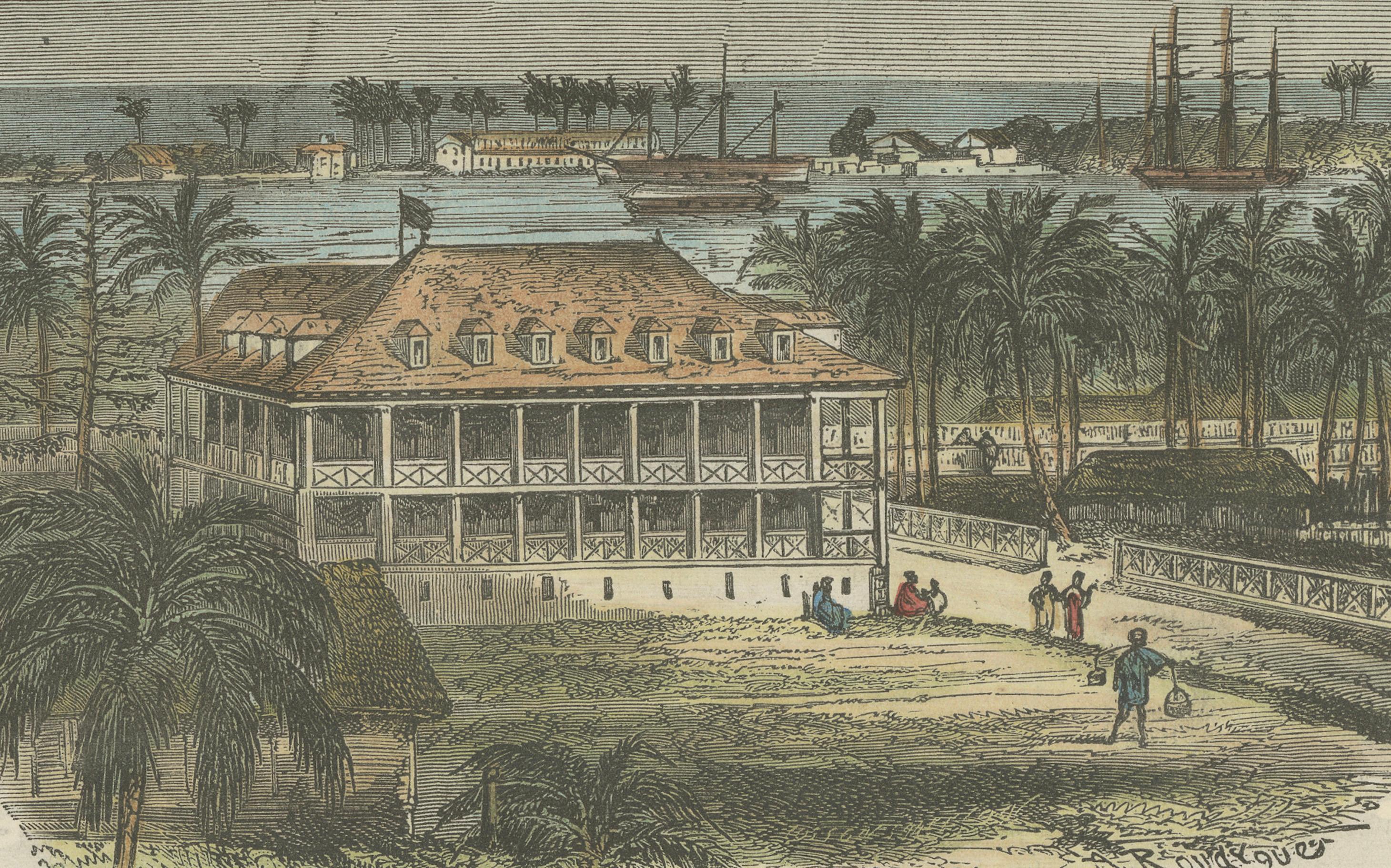 Late 19th Century Pointe de Faré-Uté, Tahiti: Hand-Colored 19th Century Engraving For Sale