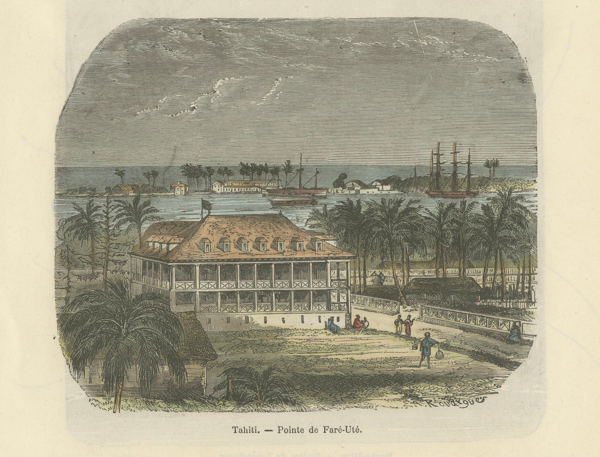 Paper Pointe de Faré-Uté, Tahiti: Hand-Colored 19th Century Engraving For Sale