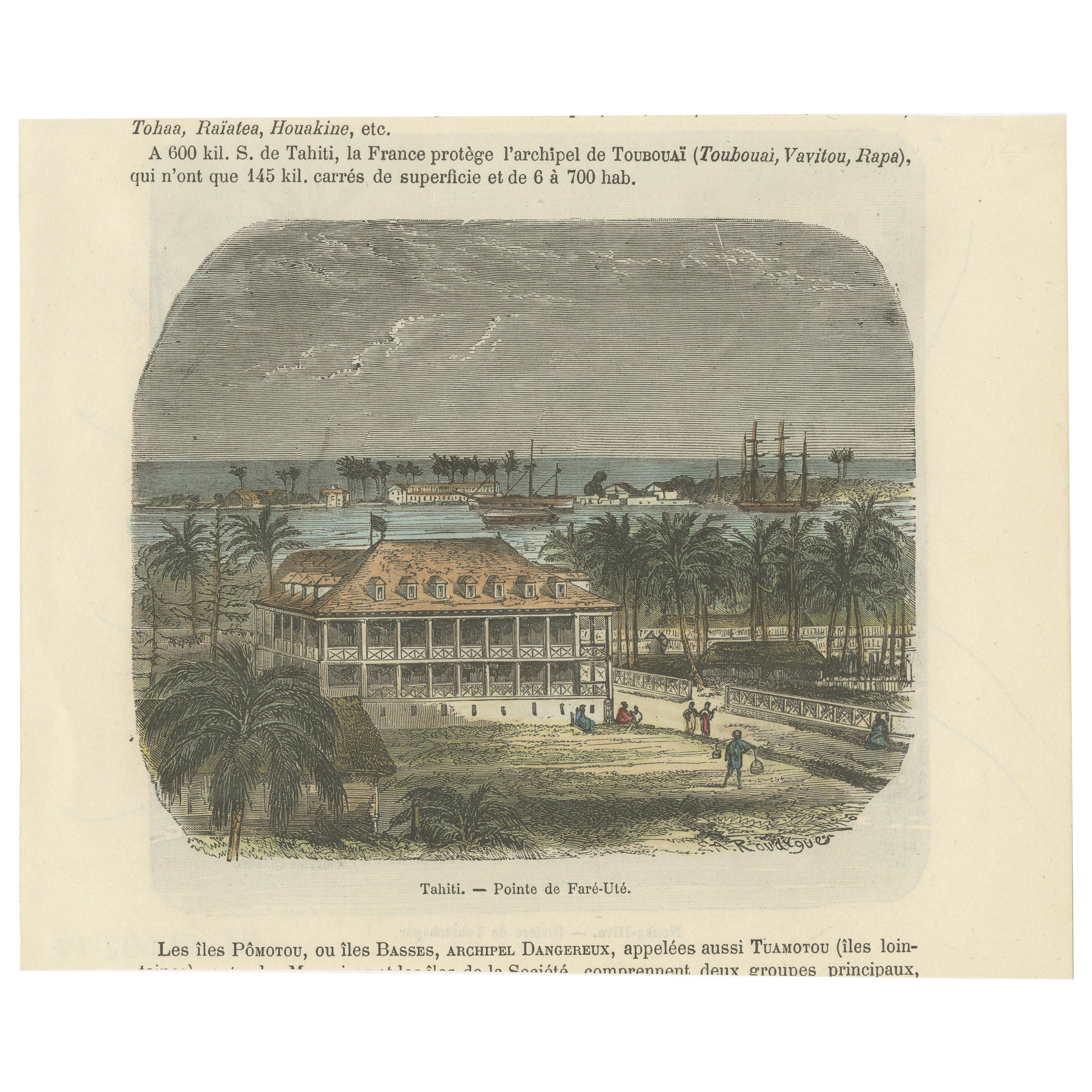 Pointe de Faré-Uté, Tahiti: Hand-Colored 19th Century Engraving