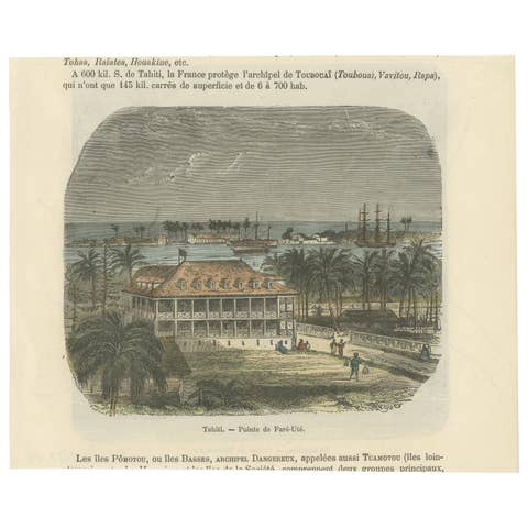 Pointe de Faré-Uté, Tahiti: Hand-Colored 19th Century Engraving