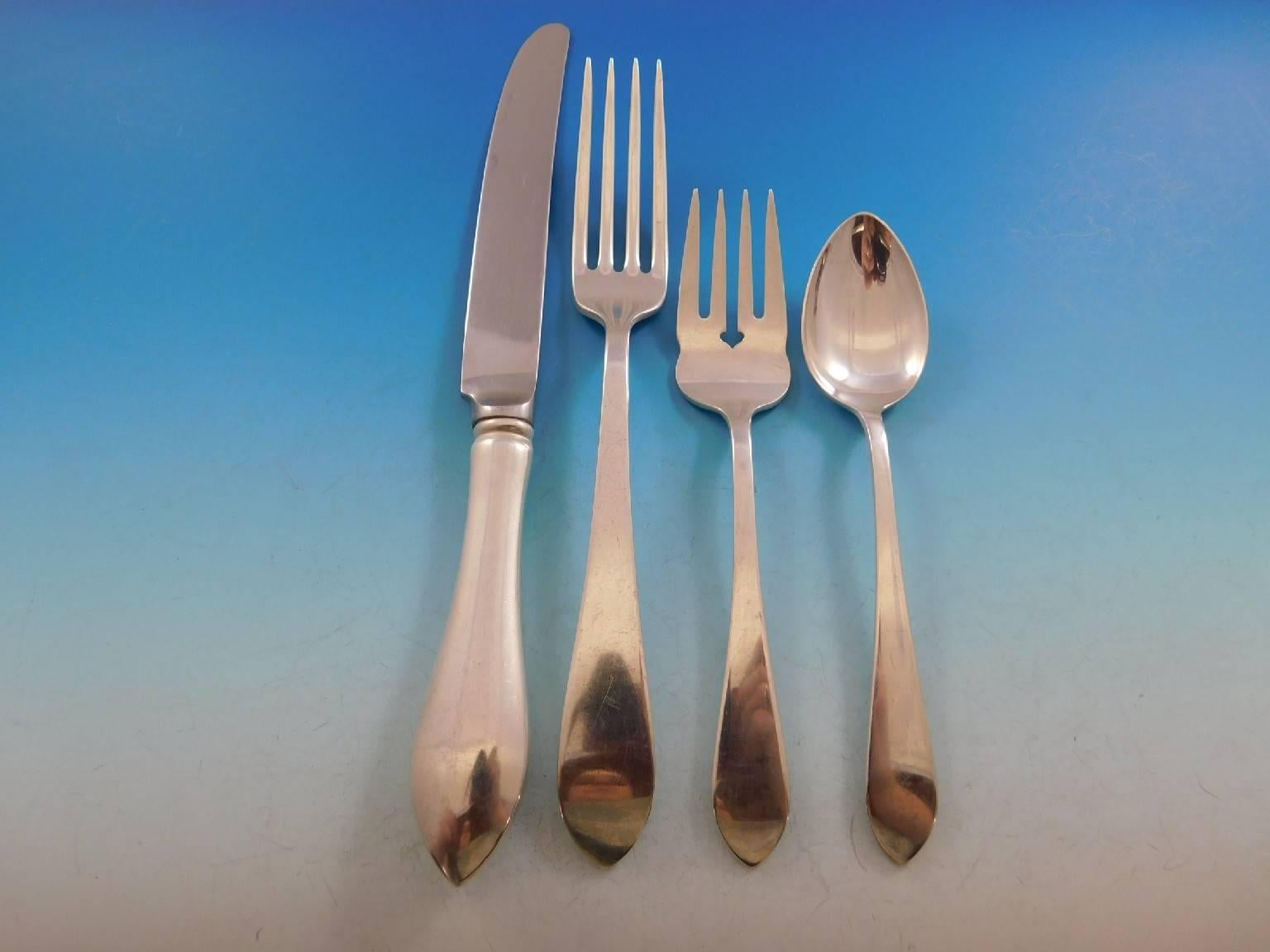 Pointed Antique by R&B D&H Sterling Silver Flatware Set 12 Service 90 Pcs Dinner In Excellent Condition In Big Bend, WI