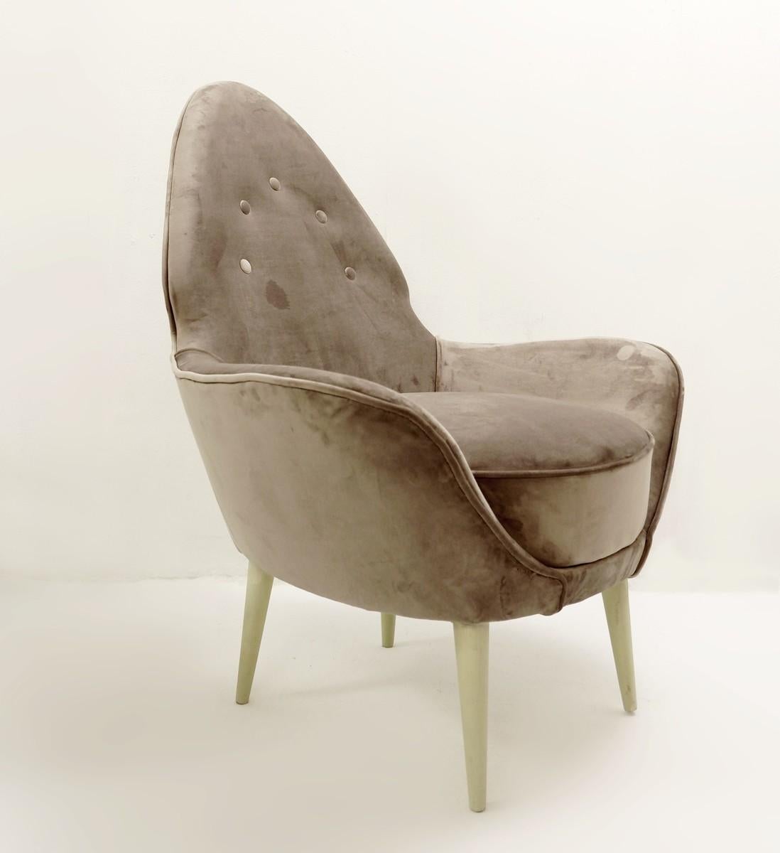 Pointed Back Italian armchairs - New grey velvet upholstery.
 