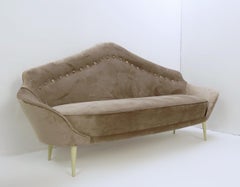 Pointed Back Italian Sofa, New Grey Velvet Upholstery