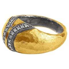 Pointed, Domed 24kt Gold Ring with 0.11cts Diamonds and Silver