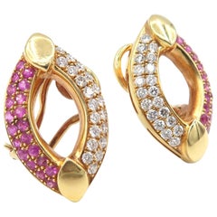 Pointed Ellipse Oval Pavé Pink Sapphire & Diamond 18K Rose Gold Clip Earrings