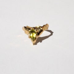 Pointed Hand Carved Peridot Pear Ring in 14 Karat Yellow Gold