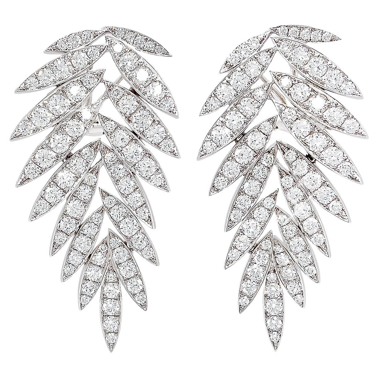 Pointed Leaf Diamond 18K White Gold Earrings