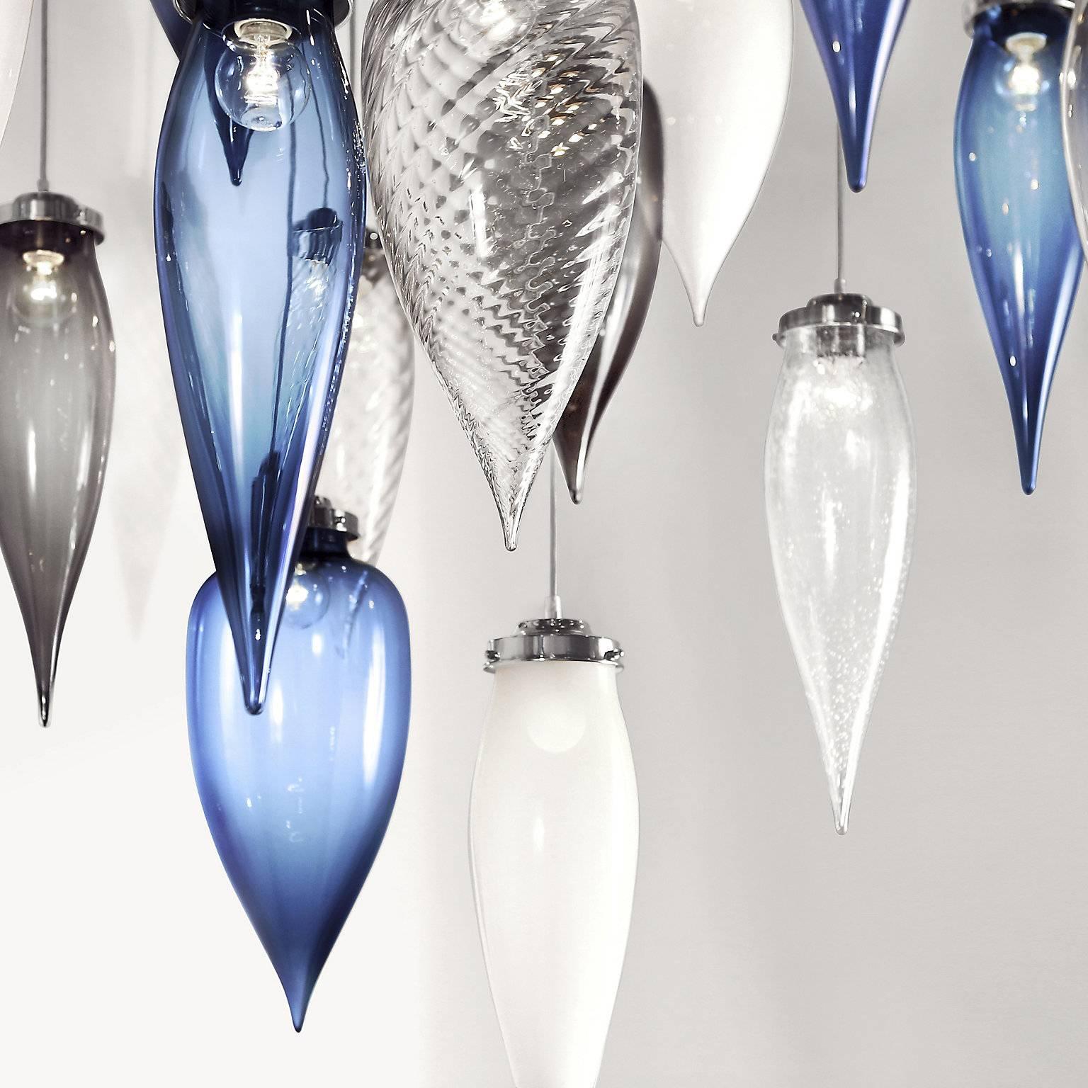 Pointelle Grand Opaline Handblown Modern Glass Pendant Light, Made in the USA For Sale 2