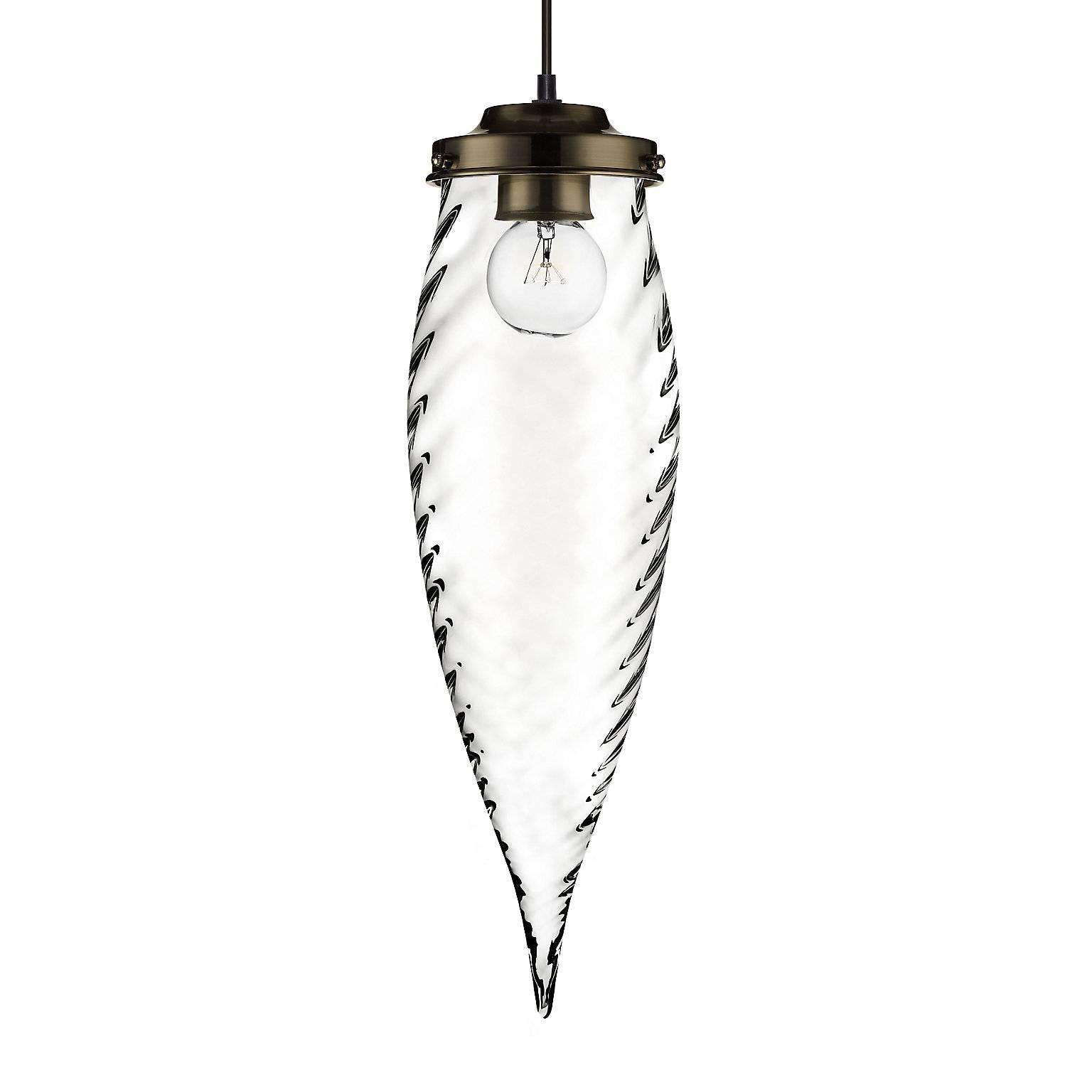 American Pointelle Petite Crystal Handblown Modern Glass Pendant Light, Made in the USA For Sale