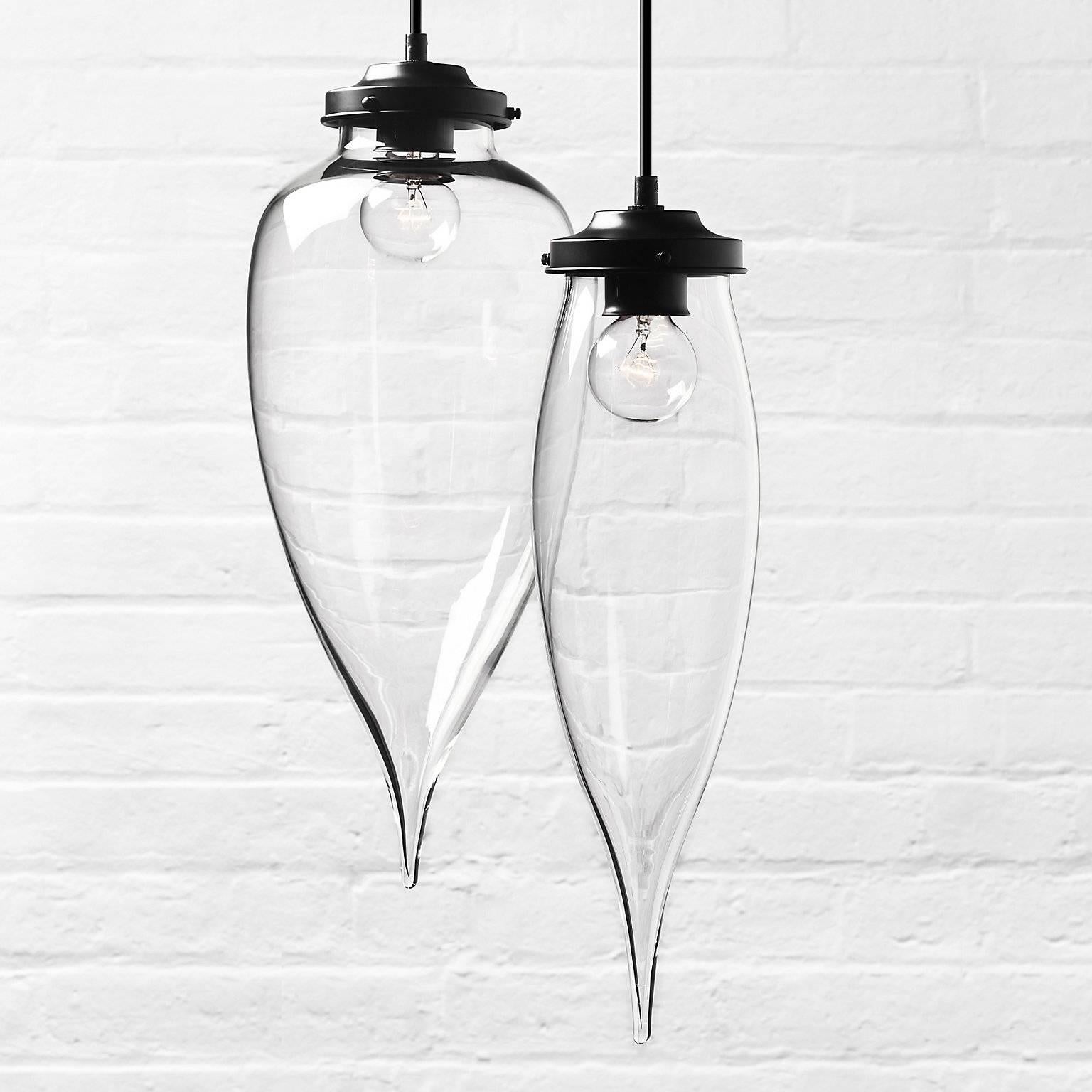 Contemporary Pointelle Petite Crystal Handblown Modern Glass Pendant Light, Made in the USA For Sale
