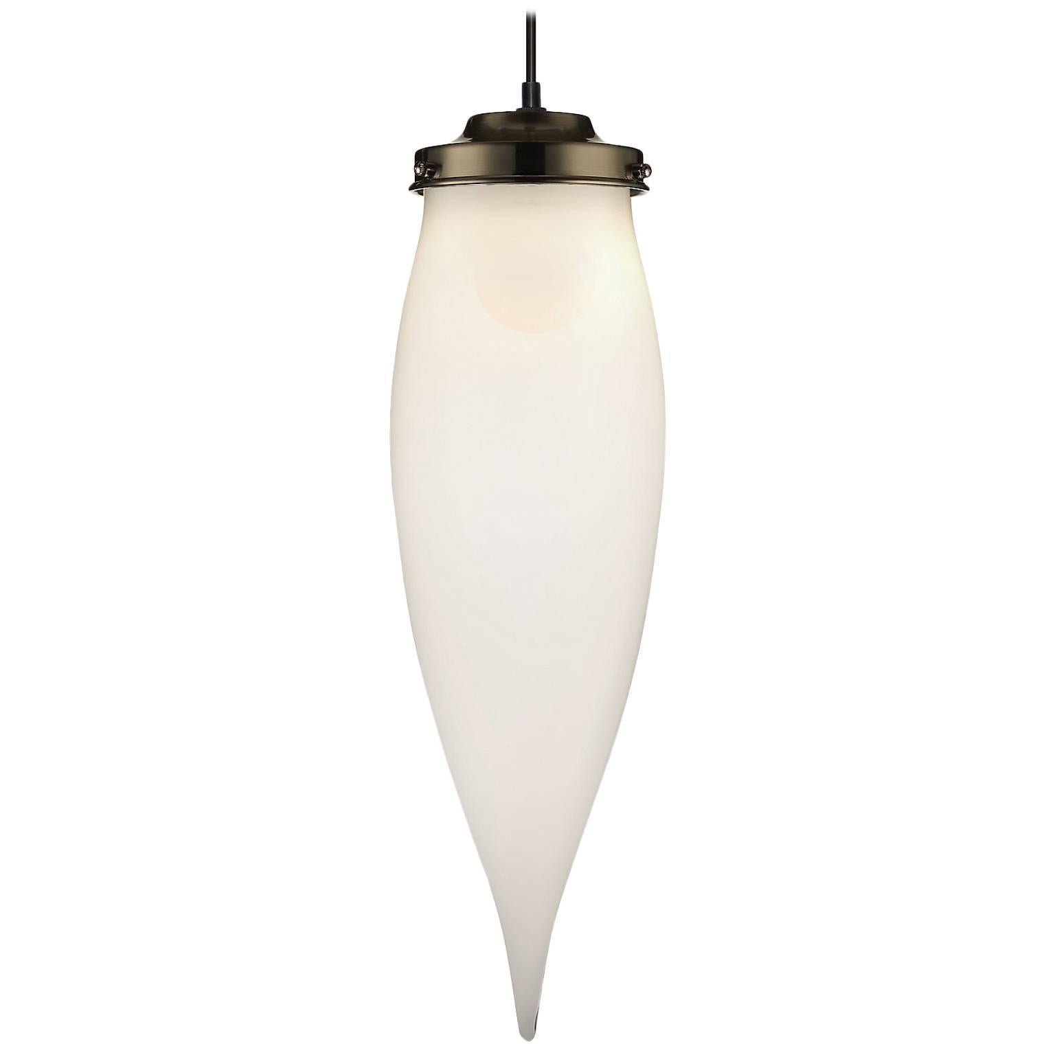 Pointelle Petite Opaline Handblown Modern Glass Pendant Light, Made in the USA For Sale
