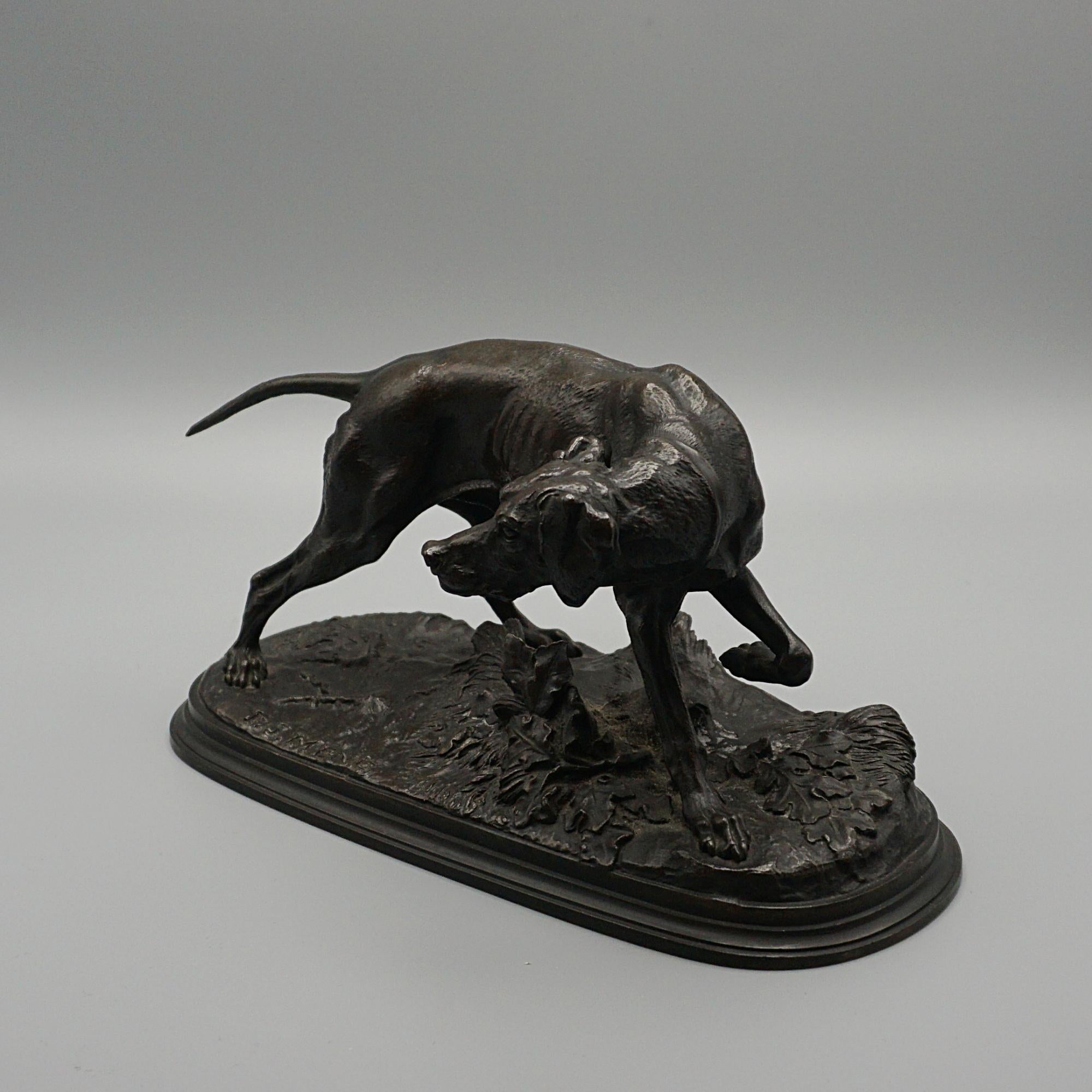 A late Victorian Bronze Pointer by Pierre Jules Mene (1810-1879). Excellent patination, signed 'P.J. Mene' to base. 

Dimensions: H 11cm W 22cm D 9.5cm 

Origin: French 

Date: Circa 1960

Pierre- Jules Mêne was born in 1810. As a teenager, he