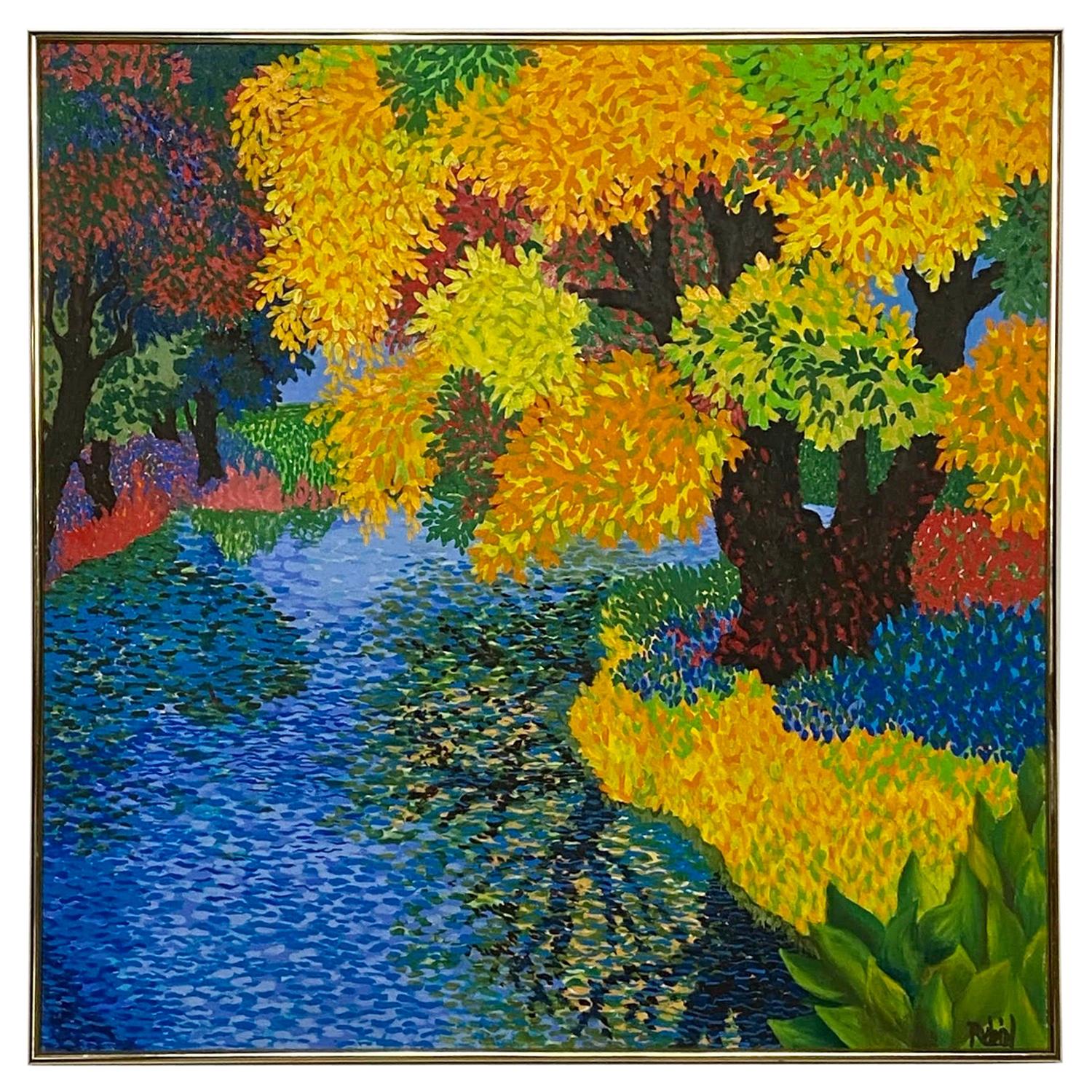 Pointillism Painting of a Landscape by Marc R. Rubin For Sale