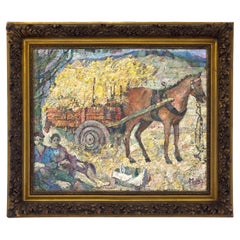 Pointillist Painting Of Hay Wagon By Mello Junior, Modernism, 20th Century