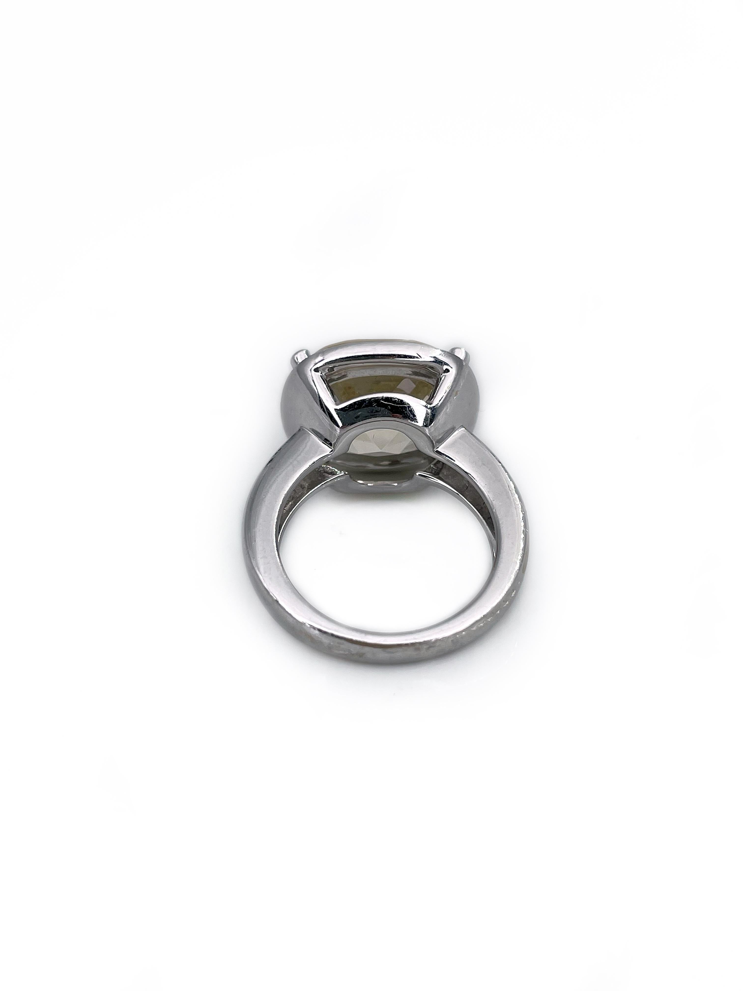 Mixed Cut Poiray 18 Karat White Gold Citrine 0.20 Carat Diamond Rectangle Cluster Ring