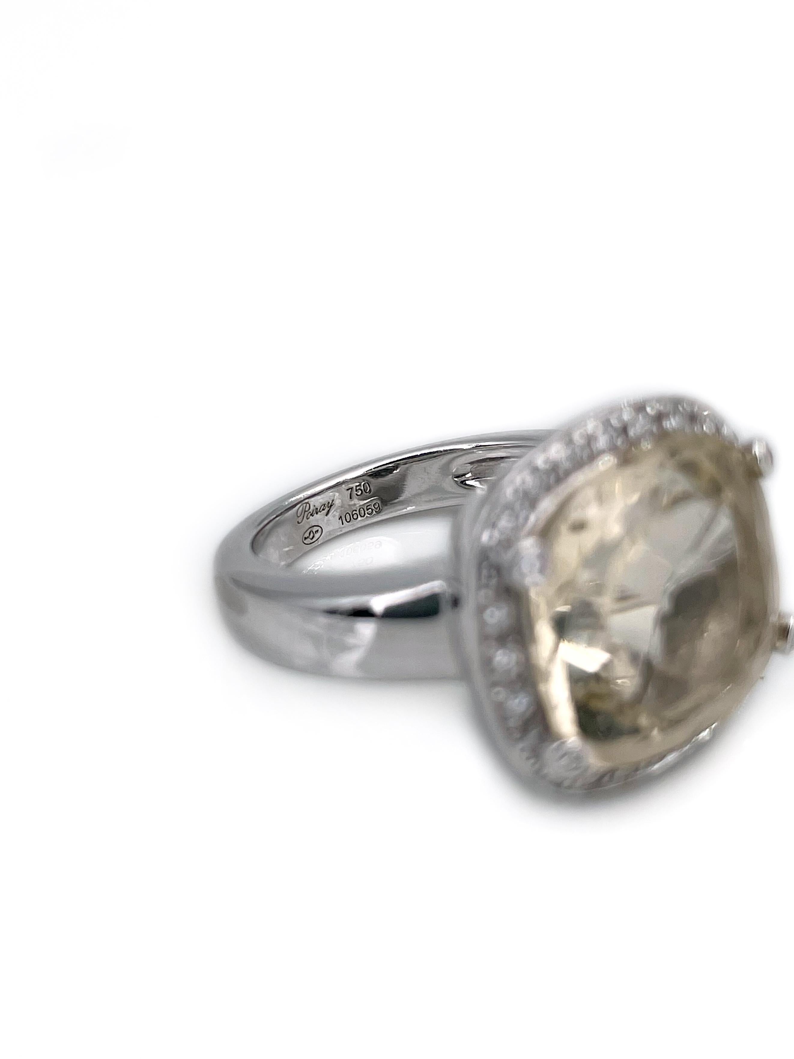 Women's Poiray 18 Karat White Gold Citrine 0.20 Carat Diamond Rectangle Cluster Ring