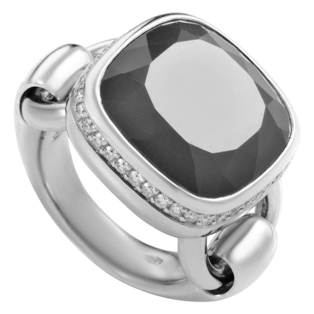 Poiray 18 Karat White Gold Gray Agate and Diamond Indrani Ring