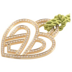 Poiray 18 Karat Yellow Gold Diamond Heart Pendant and Cord Necklace PPC8654GRN