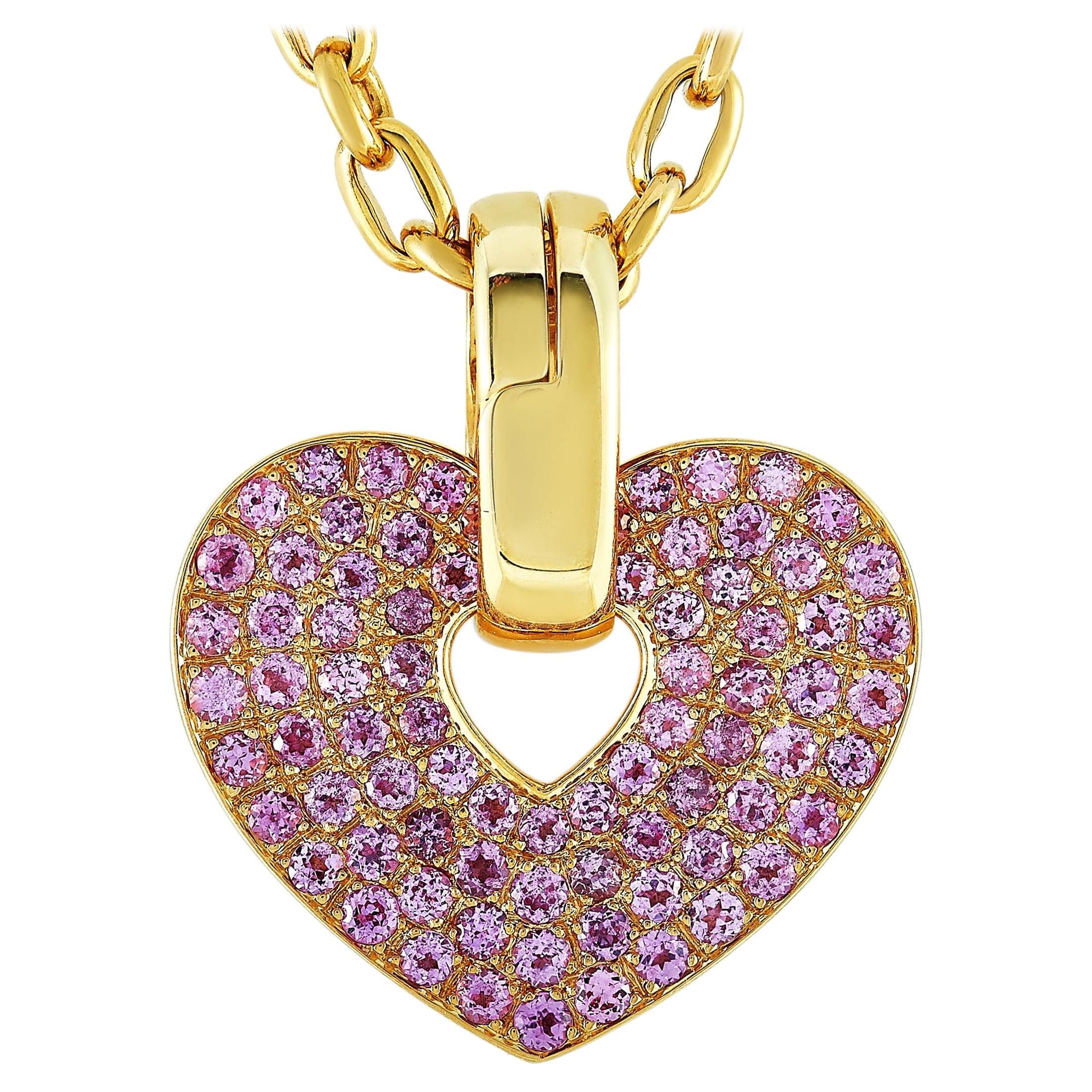 Poiray 18 Karat Yellow Gold Pink Sapphire Heart Pendant Necklace