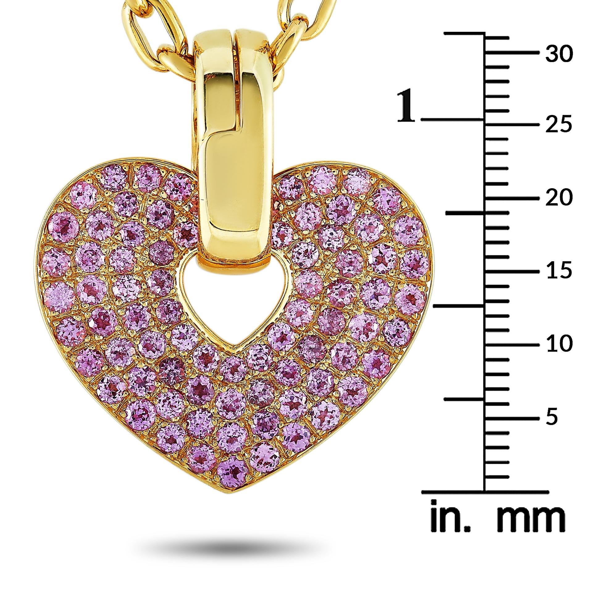 Poiray 18 Karat Yellow Gold Pink Sapphire Heart Pendant Necklace In Excellent Condition In Southampton, PA