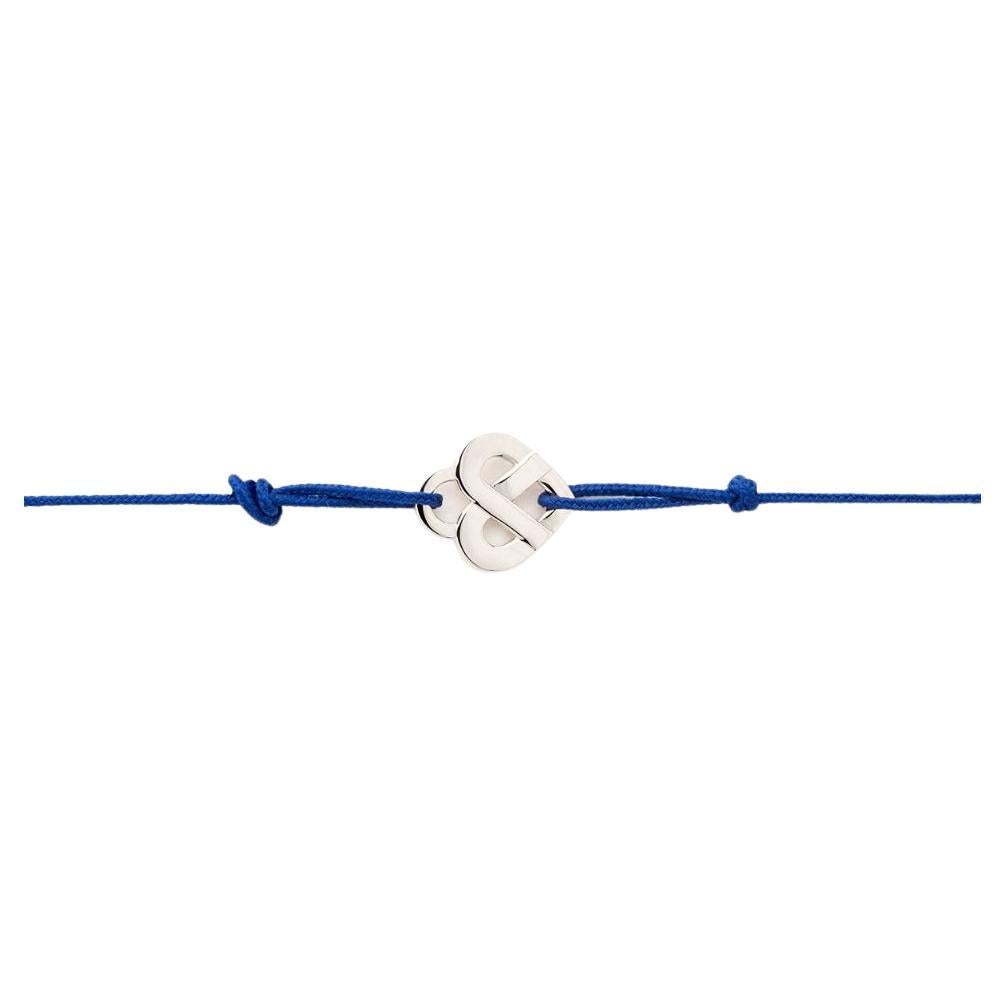 Poiray Bracelet "Cœur Entrelacé" avec Cordon Bleu Entrelacé Or Blanc 18 Karat