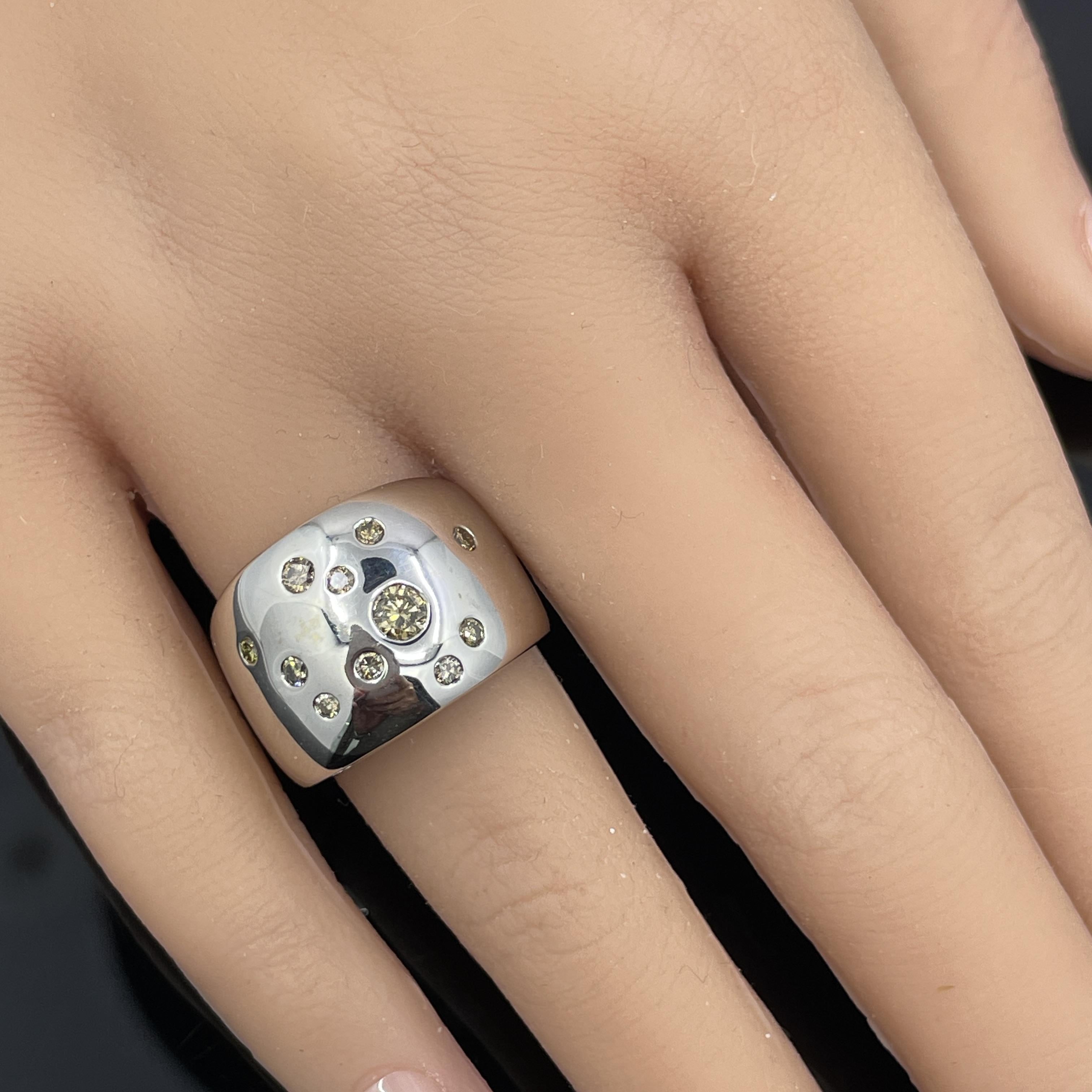 Round Cut Poiray Diamond Wide Dome Ring 18k White Gold - French For Sale