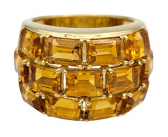 Poiray - Anello a fascia a più file di citrini tagliati a smeraldo in oro giallo 18 carati