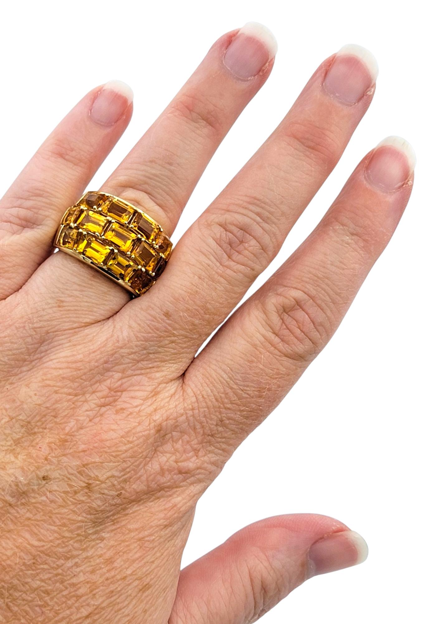 Poiray Smaragdschliff Citrin Multi Row gewölbter Bandring aus 18 Karat Gelbgold im Angebot 3