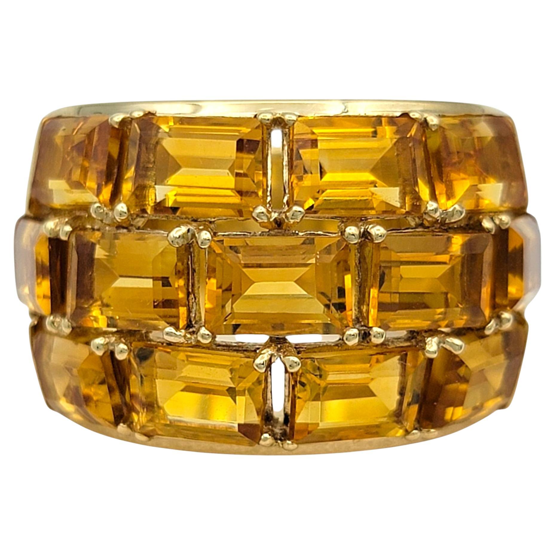 Poiray Emerald Cut Citrine Multi Row Domed Band Ring in 18 Karat Yellow Gold