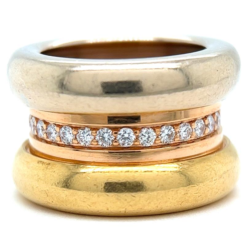 Poiray French Diamond 18 Karat Tricolor Bague Symbole Transformative Band In Excellent Condition In Beverly Hills, CA