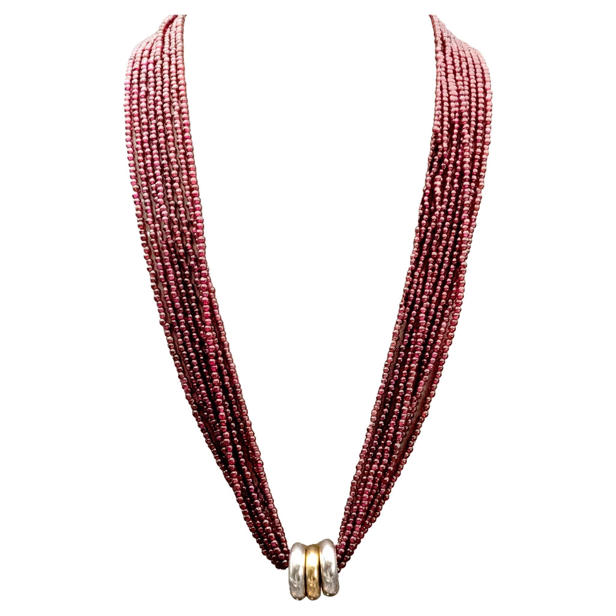 Poiray Granat 18 Karat Gold und Silber Mehrstrang Sautoir Halskette im Angebot
