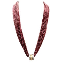 Poiray Granat 18 Karat Gold und Silber Mehrstrang Sautoir Halskette