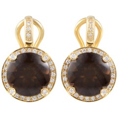 Poiray Girls 18 Karat Gold Diamond and Smoky Quartz Huggie Earrings PPI1014