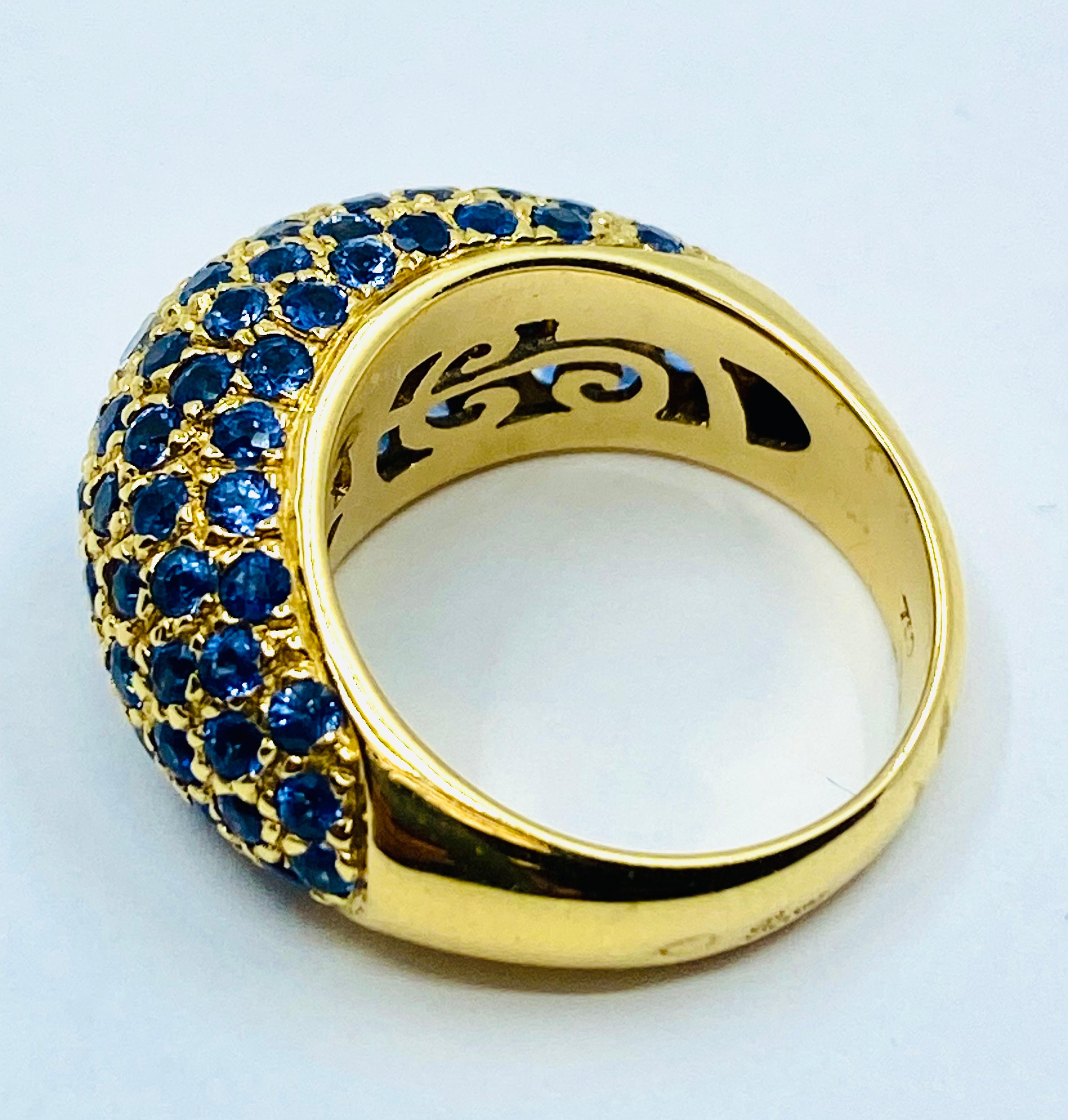 Poiray Gold Sapphire Diamond Dome Ring For Sale 6