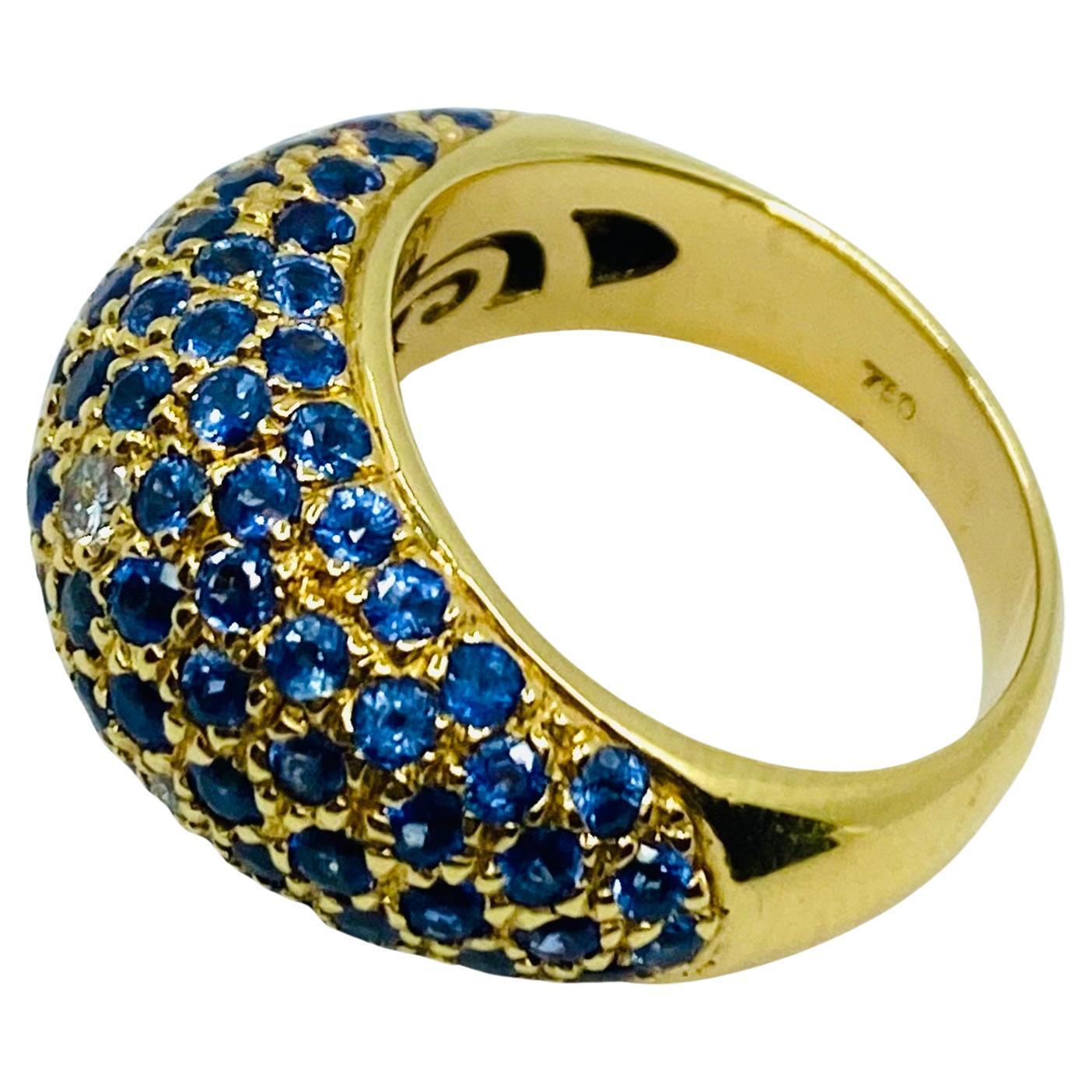 Poiray Gold Sapphire Diamond Dome Ring In Excellent Condition For Sale In Beverly Hills, CA
