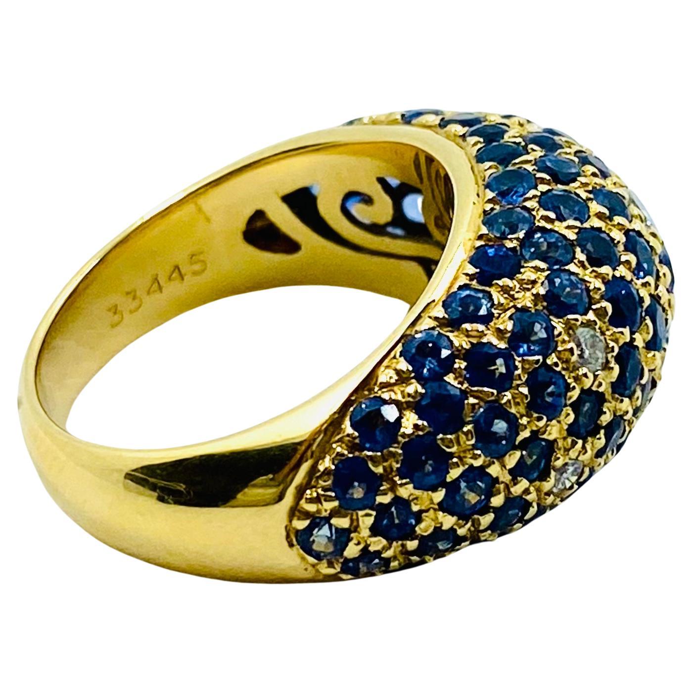 Women's Poiray Gold Sapphire Diamond Dome Ring For Sale
