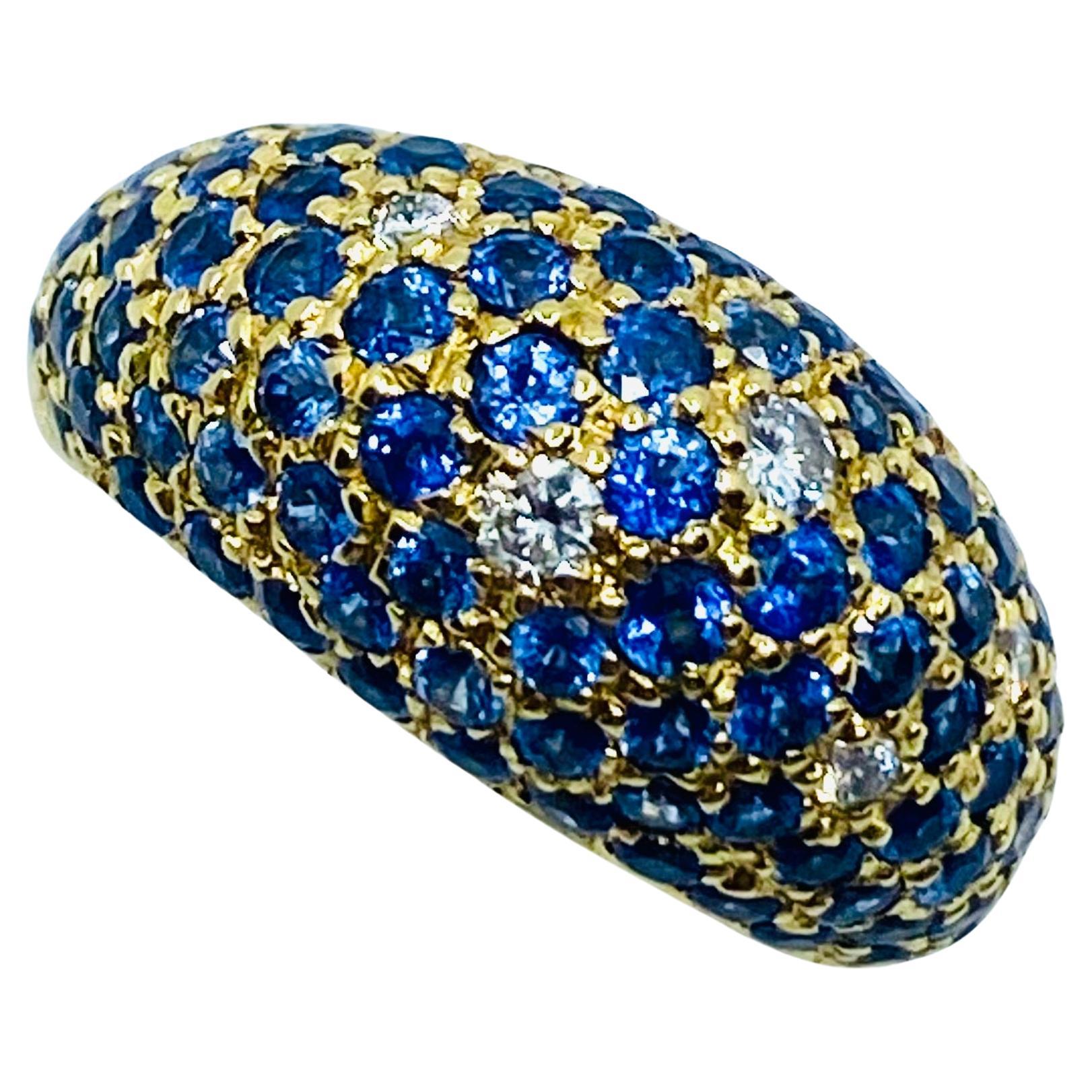 Poiray Gold Sapphire Diamond Dome Ring For Sale 2