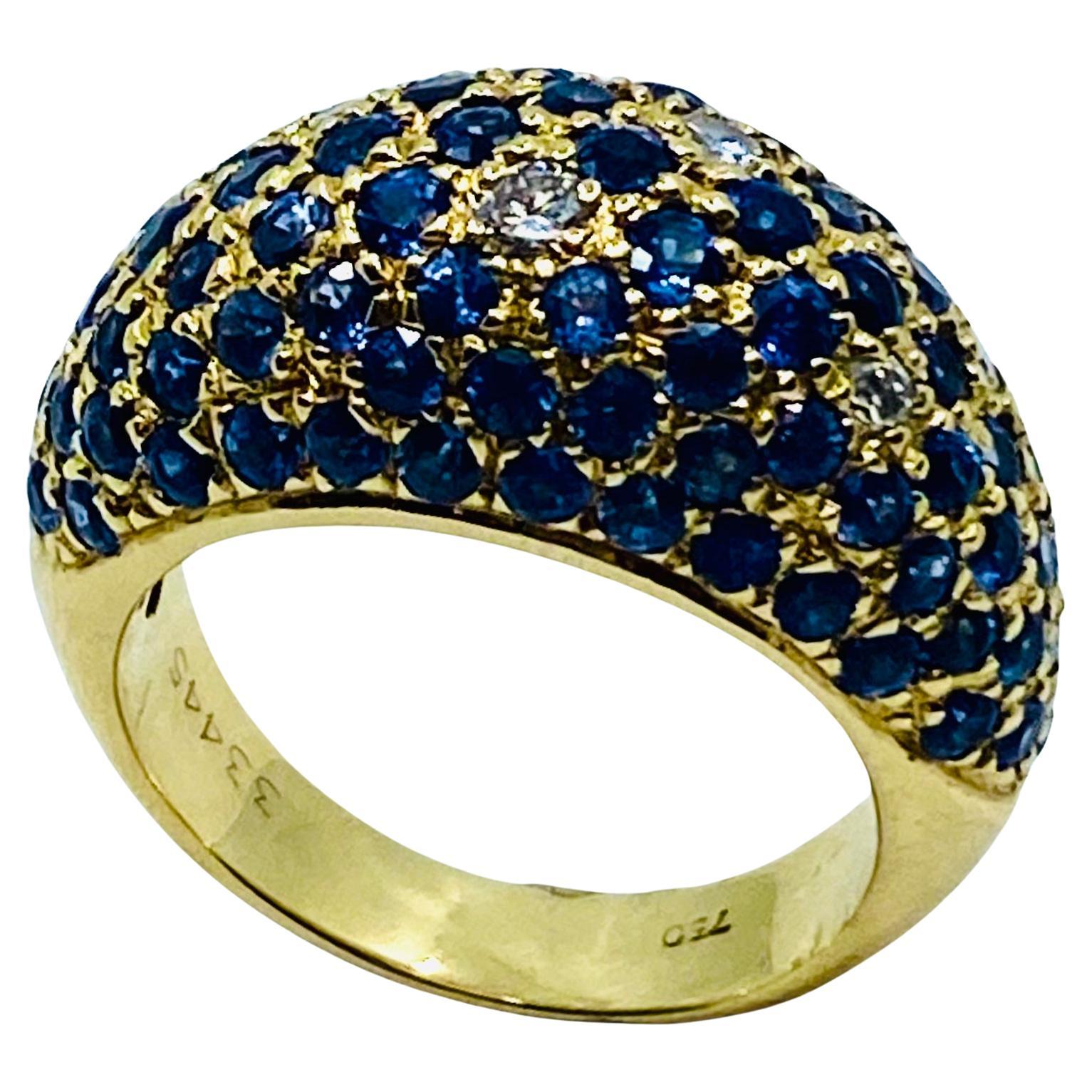 Poiray Gold Sapphire Diamond Dome Ring For Sale 3