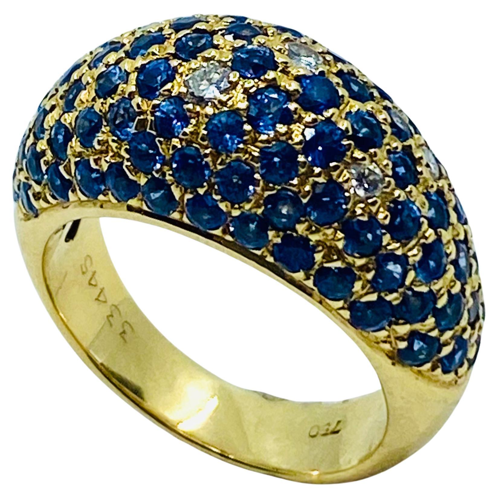 Poiray Gold Sapphire Diamond Dome Ring For Sale