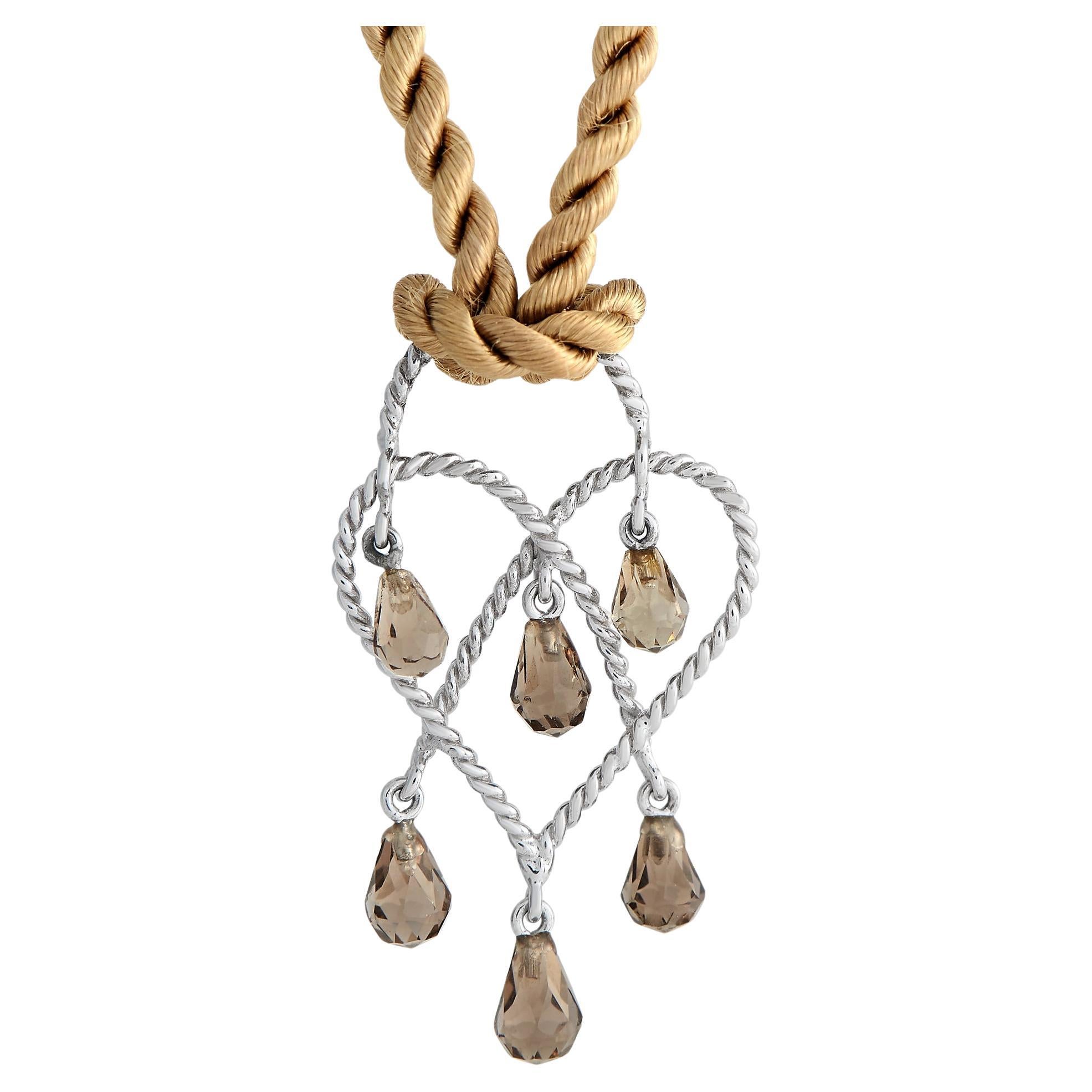 Poiray Heart Collier pendentif Briolette en or blanc 18 carats et quartz fumé
