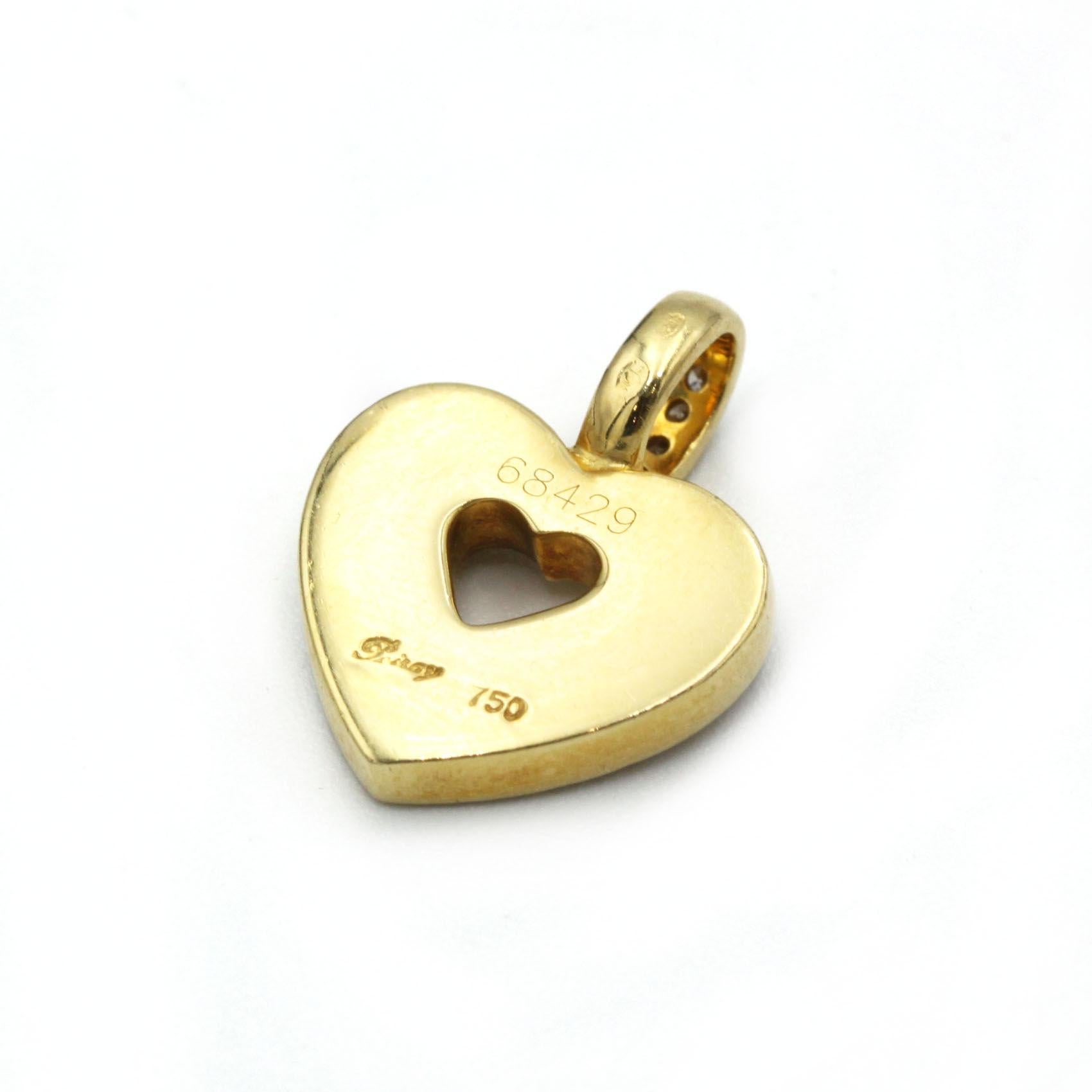 Taglio brillante Ciondolo a forma di cuore Poiray in oro giallo 18 carati con 53 diamanti, Gioielleria Francese in vendita