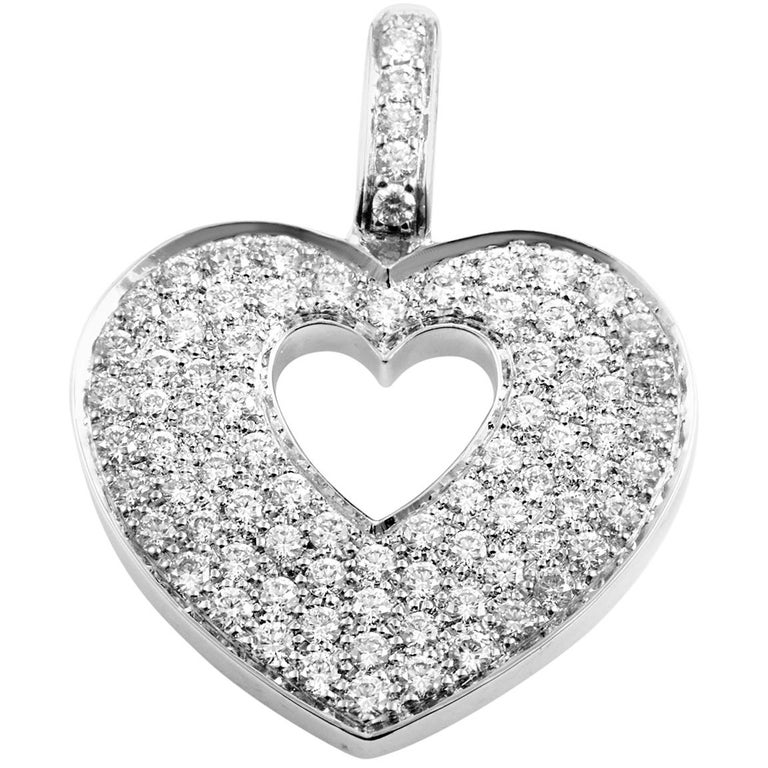 Poiray Heart Secret 18 Karat White Gold Diamond Pave Heart Pendant ...